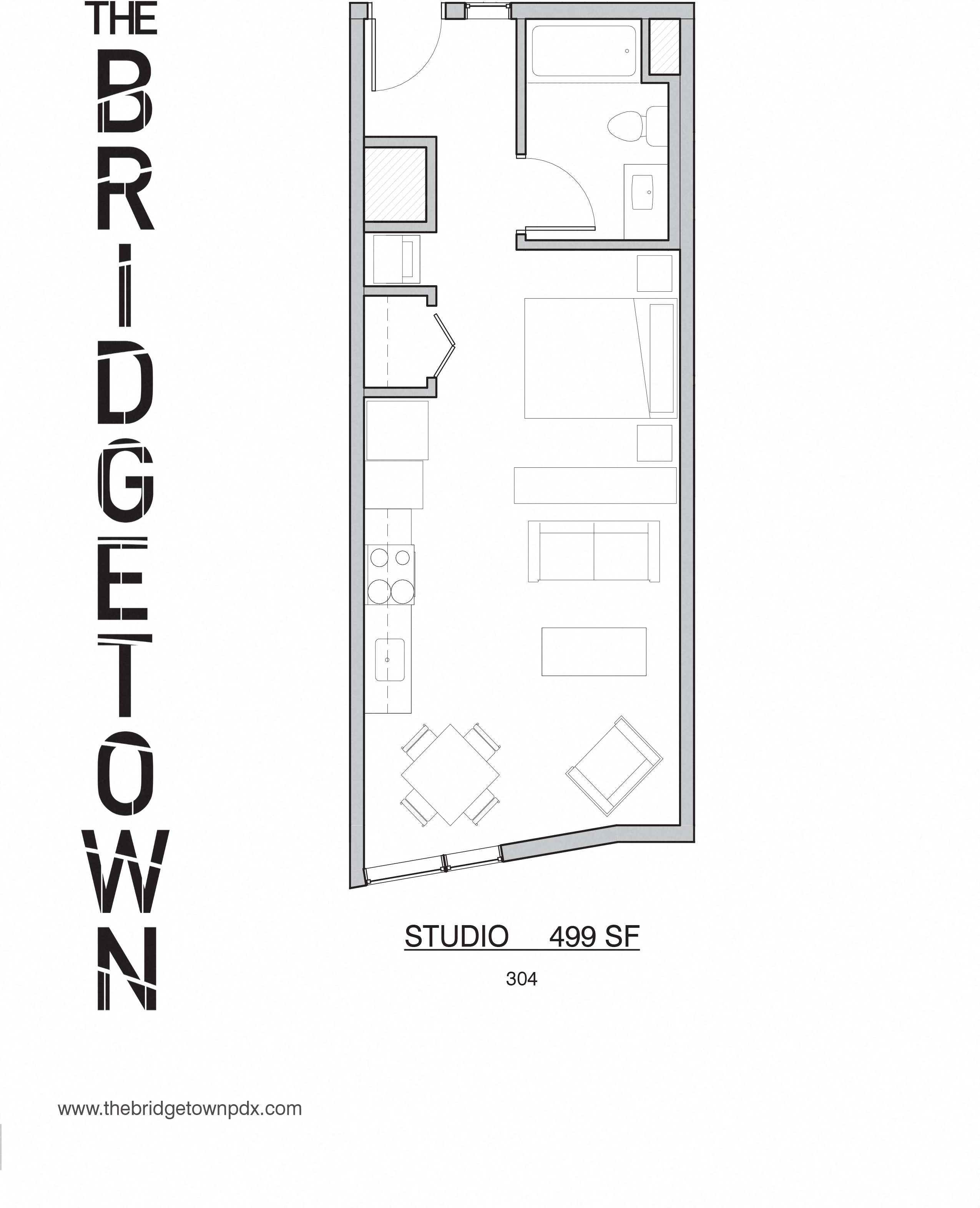 Floor plan for studio, 1 bath, 499 sqft